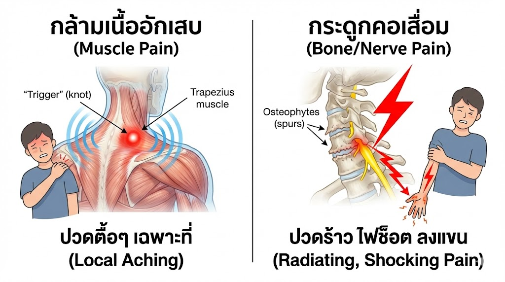 "กระดูกคอเสื่อม" vs "กล้ามเนื้ออักเสบ" อาการต่างกันตรงไหน? เช็คให้ชัวร์
