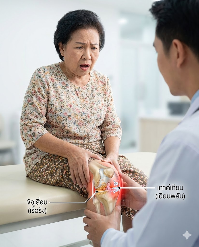 "ข้อเข่าเสื่อม VS เกาต์เทียม": เพื่อนสนิทที่มักมาคู่กัน แยกรักษาอย่างไรให้ได้ผลดีที่สุด